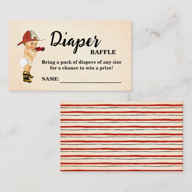 Ticket de tombola de couche pour bébé pompier Baby (Devant / Derrière)
