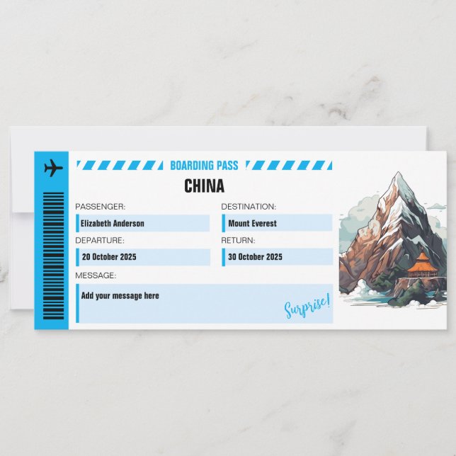 Ticket de voyage surprise du Mont Everest (Devant)