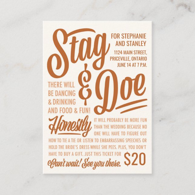 Ticket Honnêtement Stag & Doe (Devant)
