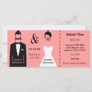 Ticket Jack et Jill Shower Groom rose et Bride