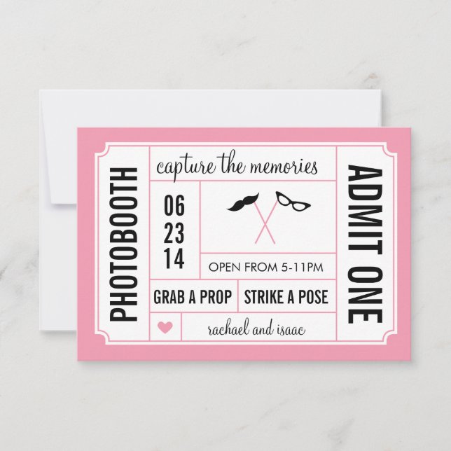 Ticket pour Photobooth avec Moustache et Lunettes (Devant)