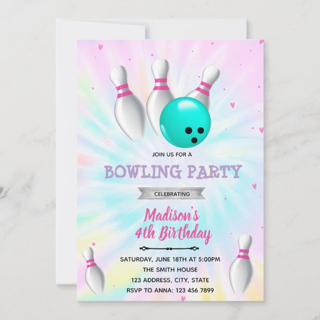 Tie dye bowling invitation (Devant)