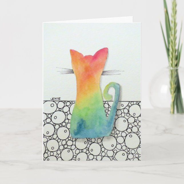 Tie Dye Chat avec Bubbles Carte de voeux (Devant)