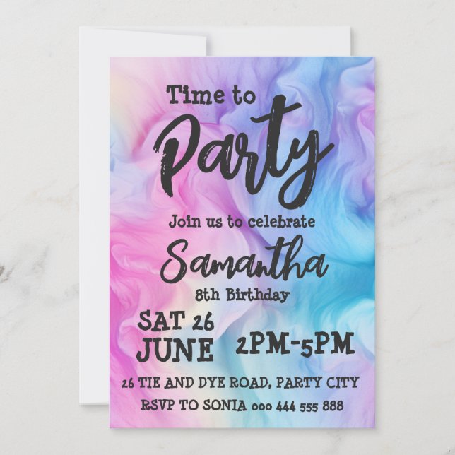 Tie Dye Girl Rainbow Anniversaire Fête Invitation (Devant)