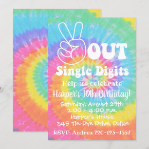 Tie Dye Invitation 10e anniversaire Paix dehors