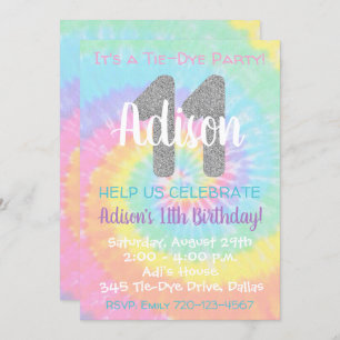 Tie Dye Invitation anniversaire 11e anniversaire