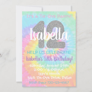 Tie Dye Invitation Anniversaire 12e Anniversaire