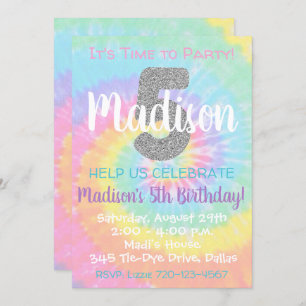Tie Dye Invitation Anniversaire 5e Anniversaire
