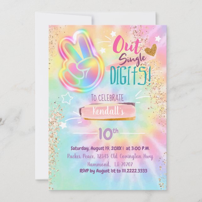 Tie Dye Invitation Anniversaire Paix sortie Chiffr (Devant)