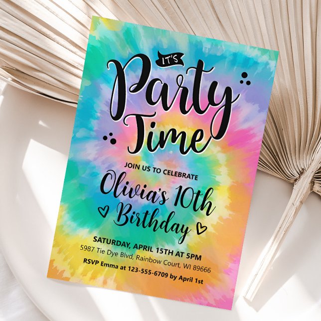 Tie Dye Invitation Anniversaire, Rainbow Tie Dye (Tie Die Girl Birthday Invitation)