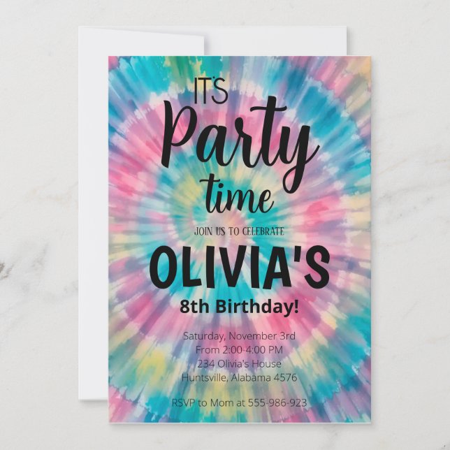 Tie Dye Invitation Anniversaire Rainbow Tie Dye An (Devant)
