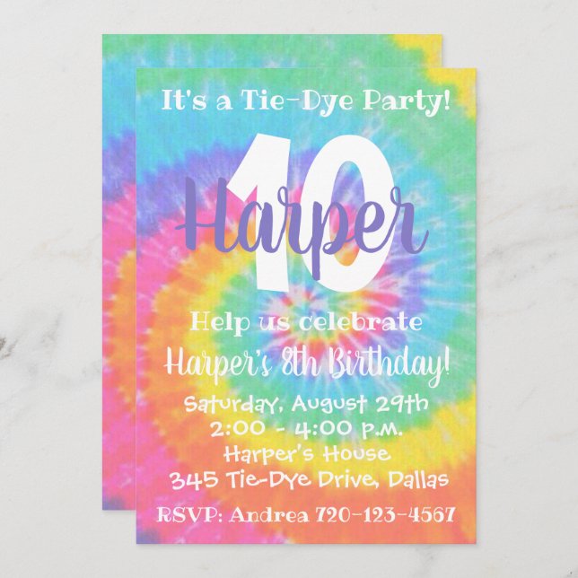 Tie Dye Invitation Anniversaire Tie Dye Invitation (Devant / Derrière)