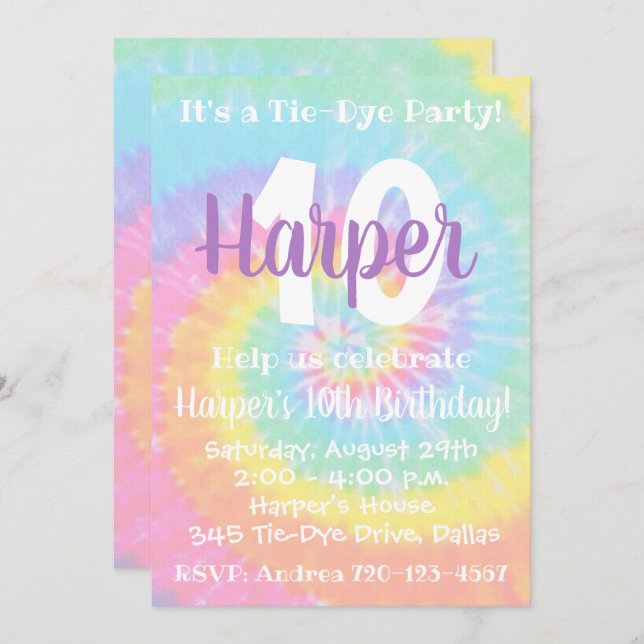Tie Dye Invitation Anniversaire Tie Dye Invitation (Devant / Derrière)