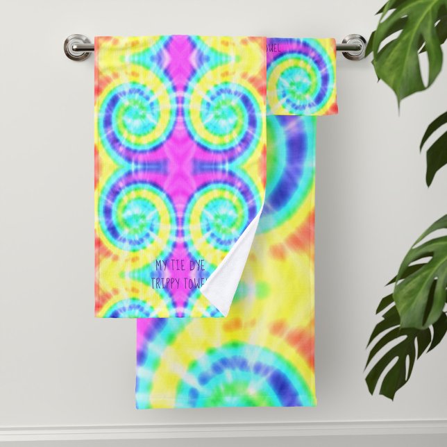 Tie Dye Trippy Hippie Psychedelic Ensemble de serv (A trippy hippie tie dye pattern bath towel set just for you. Add your name!)