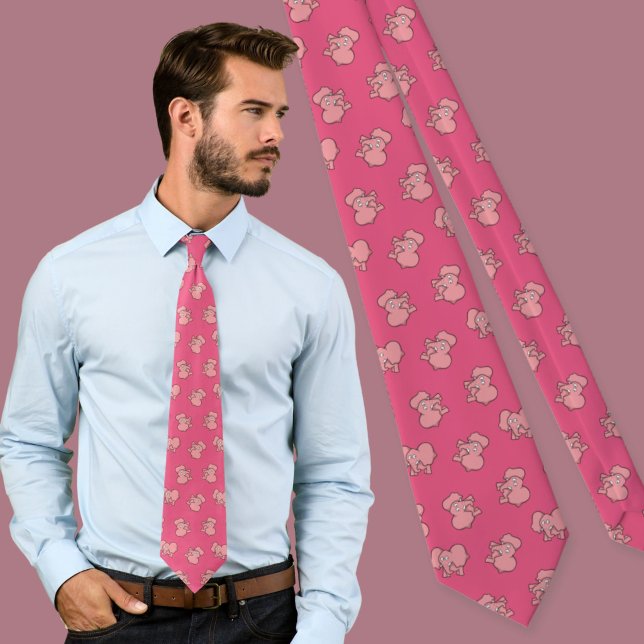 Tied cravate à motif de dessin animé éléphant rose (Créateur téléchargé)