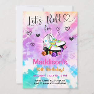 TieDye roller patinage fille invitation d'annivers