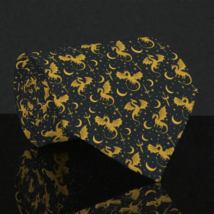 Ties à cravate noires avec dragons dorés