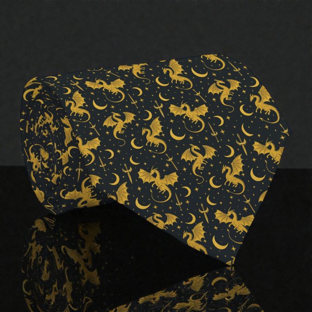 Ties à cravate noires avec dragons dorés (Créateur téléchargé)