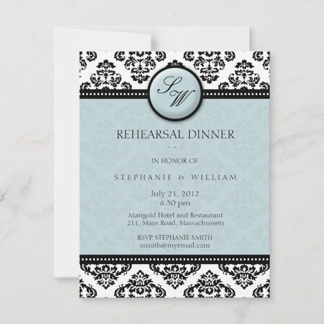 Tiffany Damask Monogramme - Carte de la répétition (Devant)