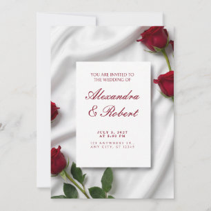 Tige de rose rouge Invitation de mariage en soie b