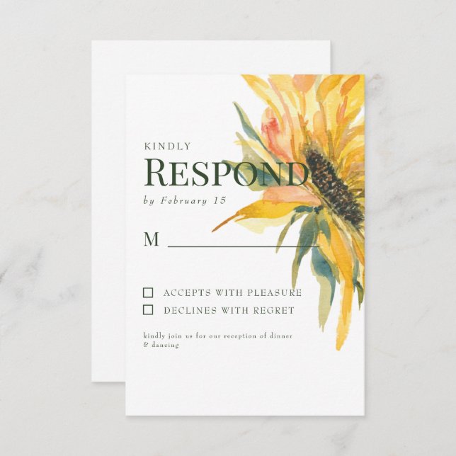 Tige de tournesol colorée RSVP de mariage (Devant / Derrière)