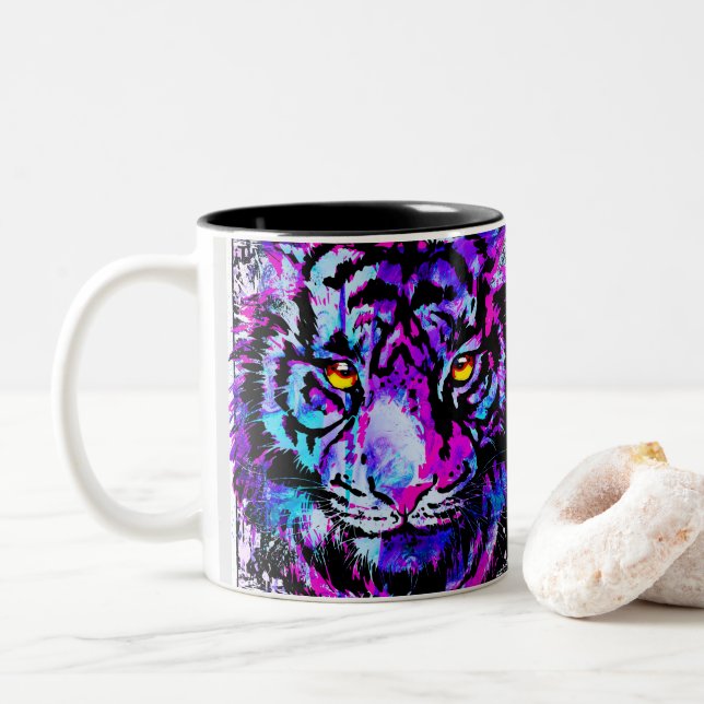 Tiger Café Mug | Deux visages de tigres (Avec donut)
