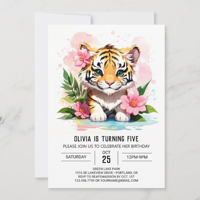 Tiger Cub Custom Birthday Invitation (Devant)