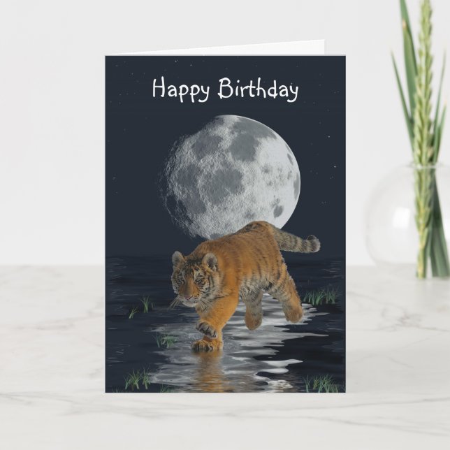 Tiger Cub Wild-Cat Pleine lune Imaginaire carte d' (Devant)