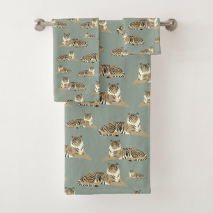 Tiger Exotic Animal Motif Sage Green