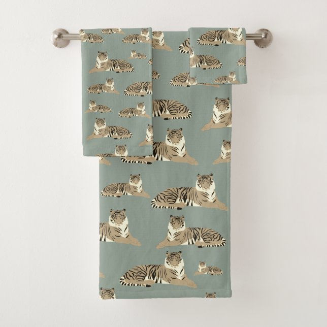 Tiger Exotic Animal Motif Sage Green (En situation)