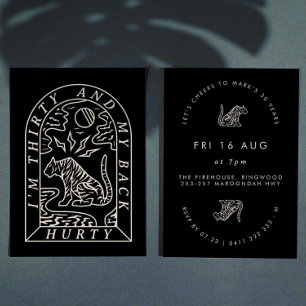 Tiger Funny Back Hurty 30th Birthday Invitation