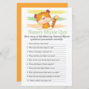 Tiger Nursery Rhyme Quiz jeu de baby shower