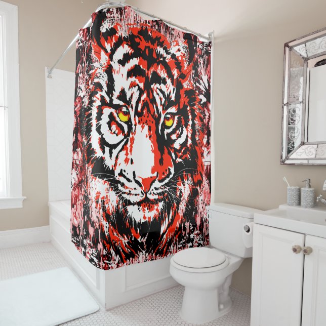 Tiger - Retro Rouge Tiger Douche rideau (En situation)