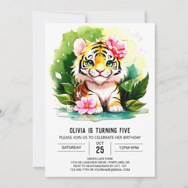 Tiger Stripes Girls Anniversaire Invitation (Devant)