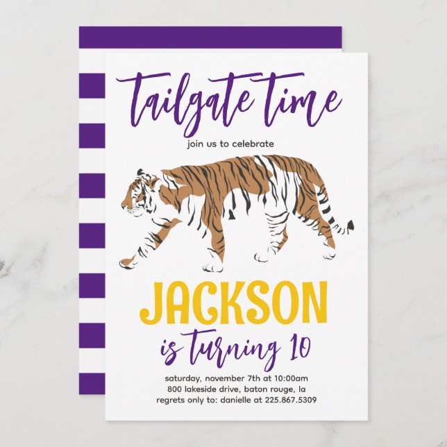 Tiger Tailgate Invitation d'anniversaire (Devant / Derrière)
