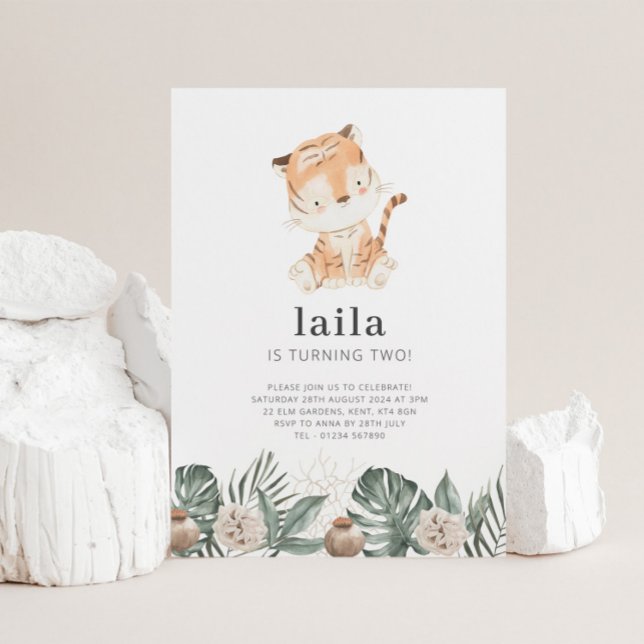 Tiger Vert Floral Invitation Anniversaire (Créateur téléchargé)