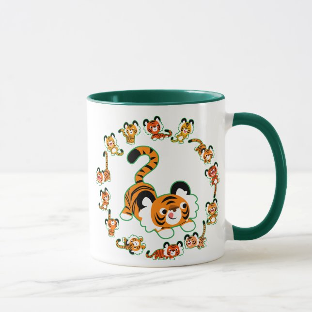 Tigers en caricature mignons Mandala (vert) Mug (Droite)
