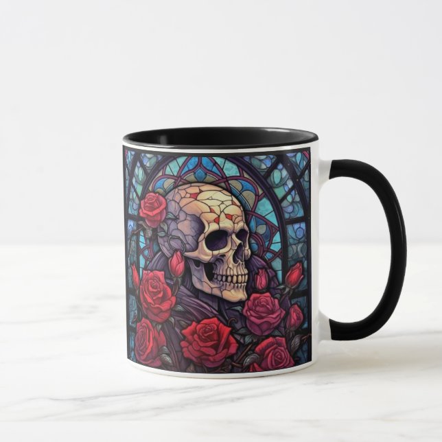 Tiges et pierres Crâne et Rose café Mug (Droite)