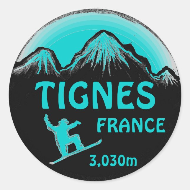 Tignes France stickers snowboard art turquoise (Devant)