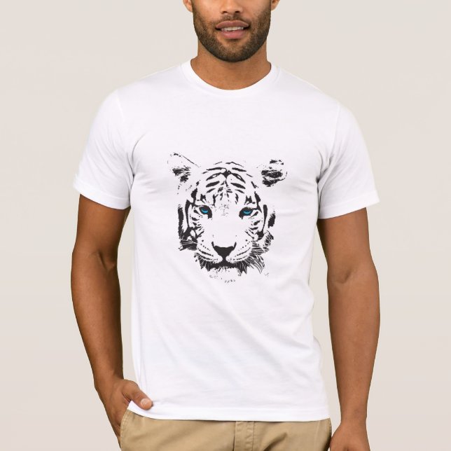 Tigre blanc avec yeux bleus Cool graphique T-shirt (Devant)