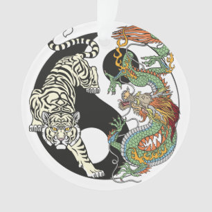 Tigre blanc contre dragon vert au Yin yang