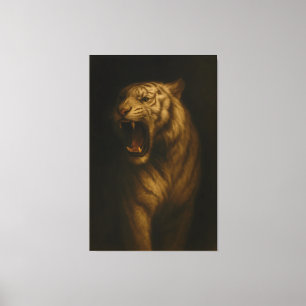 Tigre Blanc Rugissant Majestueux – Toile d'Art Fin