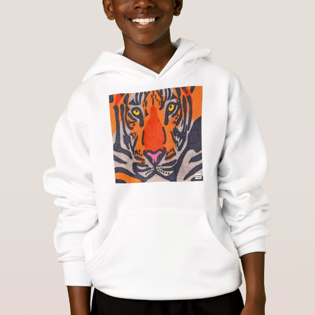 Tigre (blanc) - Sweat à capuche pour garçon (Devant)