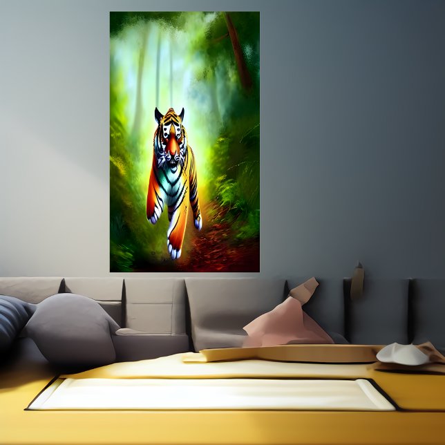 Tigre courant dans la forêt | AI Art Poster (Créateur téléchargé)