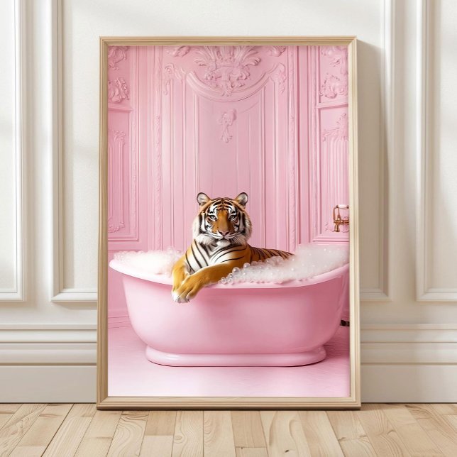 Tigre dans une baignoire Impression rose Art mural (Créateur téléchargé)