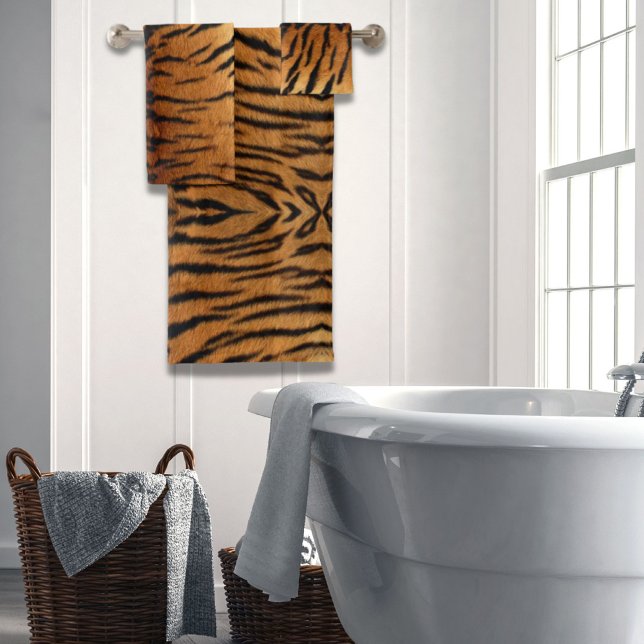 Tigre de fourrure d'animal de la jungle tribale Im (Tribal jungle animal fur Tiger Print Bath Towel Set)