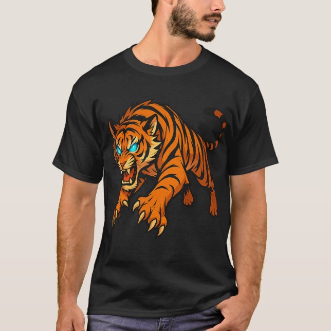 Tigre De Frise Avec Yeux Lumineux T-Shirt Graphiqu (Devant)