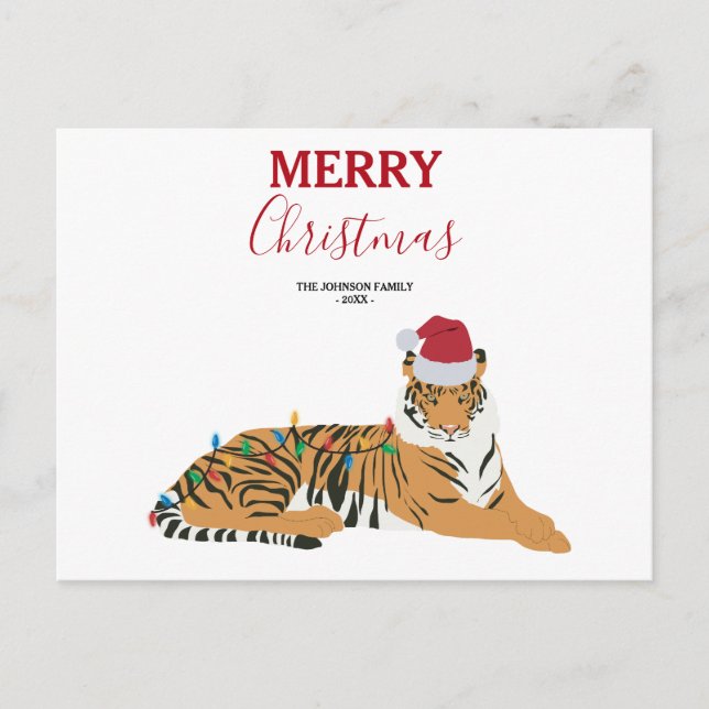 Tigre de Noël animal drôle avec carte de chapeau d (Devant)