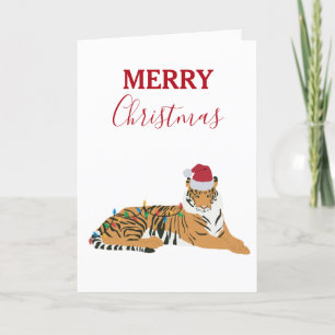 Tigre de Noël animal drôle avec carte de chapeau d