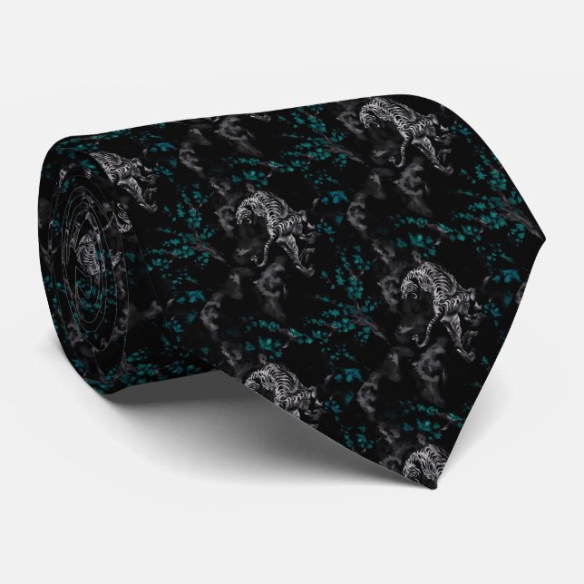 Tigre entouré de fleurs turquoise Cravate (Roulé)